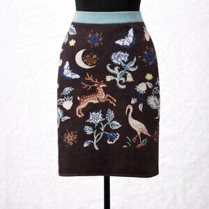 Anthropologie Forest Friends Sweater Skirt S Whimsical Deer Moon Knit Midi